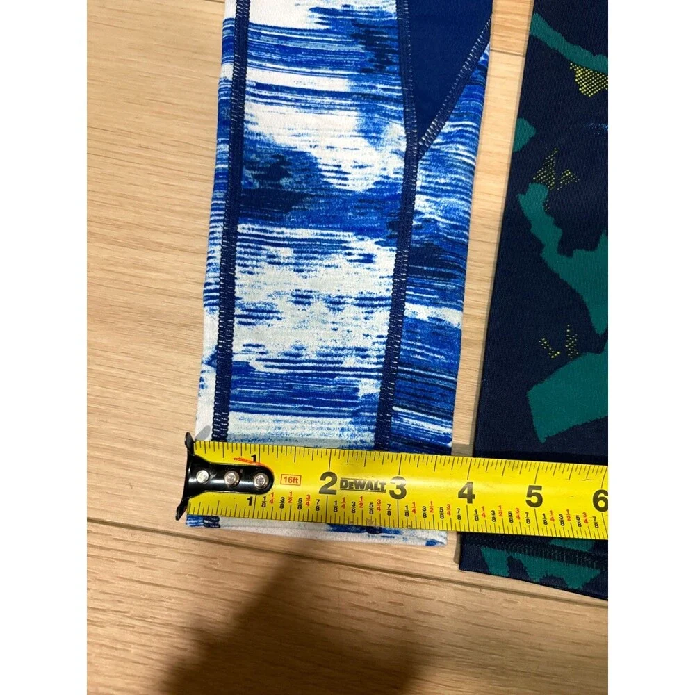 Lot of 2 Zella Girls Leggings Size M (8/10) Blue & Green Abstract Pattern Yoga P